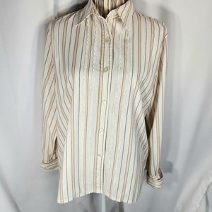 Russ Off-White w/ Stripes & Lace Button Down Top Size 10